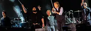 Paul McCartney and his band at Glastonbury 2022. From left: Rusty Anderson, Abe Laboriel Jr., Brian Ray, Paul McCartney and Wix Wickens.