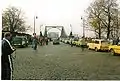 Lining up to cross the bridge after the Fall of the Berlin Wall in November 1989