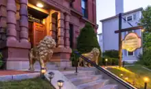 Golden Lions outside Library Restaurant