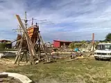 The replica of Ancud, bow, keel and stern, with in the background the Nao Victoria.