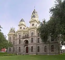 The Goliad County Courthouse in Goliad. The courthouse and the surrounding square were added to the National Register of Historic Places on June 29, 1976.