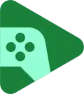 Green gamepad inside of a green triangle, used to distinguish Google Play Games