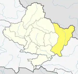 Location of Gorkha (dark yellow) in Gandaki Province