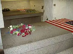 Tombs of Presidents John Adams and John Quincy Adams and their wives, in a family crypt beneath the United First Parish Church in Quincy Center.