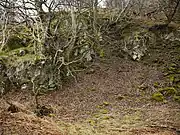 Small disused quarry in the andesite at the base of Great Mell Fell