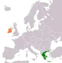 Map indicating locations of Greece and Ireland