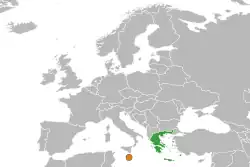 Map indicating locations of Greece and Malta