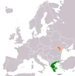 Map indicating locations of Greece and Moldova