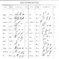 Table of 19th-century Greek cursive letter forms