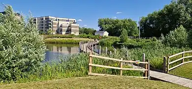 Boardwalk from station towards part of the village east of South Lake