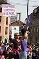 Demonstration in Biel/Bienne, with women holding up signs.