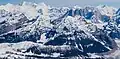 Mt. Grosvenor (left) and Mt. Church (right) appear as snowy twin peaks in the center. South aspect.