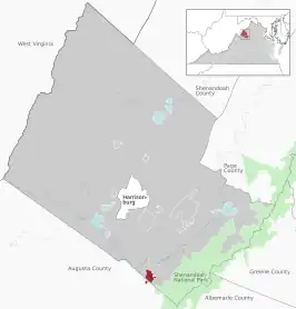 Location of Grottoes within the Rockingham County