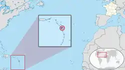 Location of Îles des Saintes (part of Guadeloupe, circled) in the Lesser Antilles.