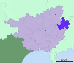 Location of Hezhou City jurisdiction in Guangxi