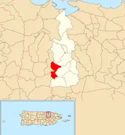 Location of Guaraguao within the municipality of Guaynabo shown in red