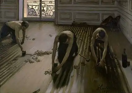 The Floor Scrapers; by Gustave Caillebotte; 1875; oil on canvas; 1 x 1.54 m; Musée d'Orsay