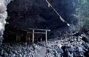 The Takamagahara pantheon is thought to have gathered and discussed how to get Amaterasu out of the Heavenly Rock Cave, Amano-Iwato, at this riverside cave