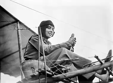 Image 1Hélène DutrieuPhoto credit: Bain News ServiceHélène Dutrieu, shown here in her aeroplane ca. 1911, was the fourth woman in the world (the first from Belgium) to earn a pilot's license and reputedly the first woman to carry passengers and to fly a seaplane. Besides being a pilot, she was a cycling world champion, stunt cyclist, stunt motorcyclist, automobile racer, wartime ambulance driver, and director of a military hospital.More selected pictures