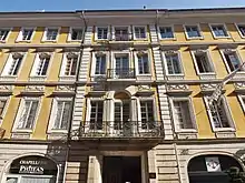 Photograph of the front of a grand eighteenth-century building, now a hotel.