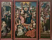 Master of Frankfurt, St. Anne Altarpiece, circa 1505, 126 cm × 212 cm (50 in × 83 in), Historical museum, Frankfurt. Created ca. 1505 for the Monastery of the Dominican Order in Frankfurt.