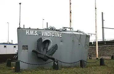 HMS Vindictive memorial in Ostend at its original location.