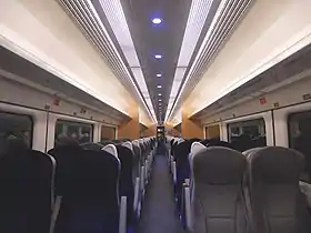 The interior of a GNER 'Project Mallard' refurbished Mark 3 Standard Class