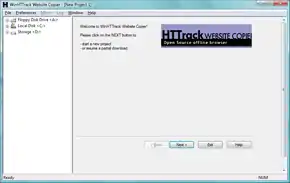 Screen shot of HTTrack software upon opening.