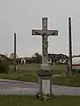 Wooden wayside cross in Keszthely, Hungary.