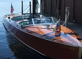 A Hacker-Craft triple cockpit runabout wood motorboat, 2004