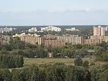 View of the Bullengraben building complex from the hill of Hahneberg