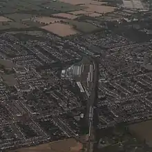 Hainault tube depot and station (shown just below the main depot) from the air