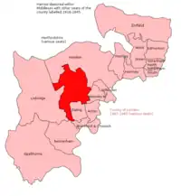 Semi-rural UK House of Commons seat Harrow, or the Harrow Division of Middlesex created in 1885 before substantially reduced in 1918.