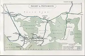 A 1910 Railway Clearing House map of lines around Hilsea railway station