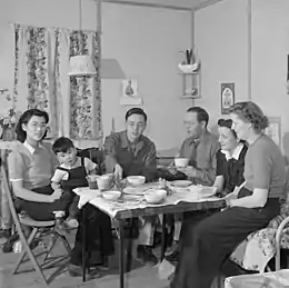 Heart Mountain Relocation Center, Heart Mountain, Wyoming. In his barracks home at Block 7 - 21 - NARA - 539206 - Restoration