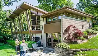 Rear of Dr. Charles and Judith Heidelberger House, June 2015. The owners commented that viewing a snowstorm from inside is similar to being inside a snow globe.