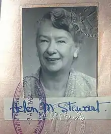 Helen Stewart portrait from her New Zealand passport (1964)