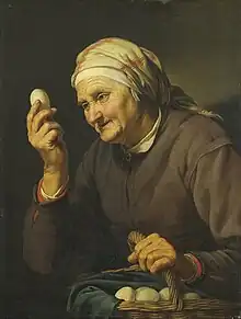 Hendrick Bloemaert's, Woman Selling Eggs, 1632, a comparable composition