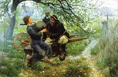 The Bagpipe Lesson, a painting by Henry Ossawa Tanner, 1892. The image was begun in Brittany and finished in the United States.