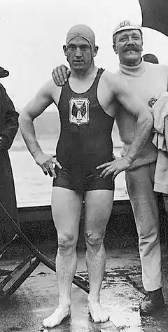 Taylor with coach at 1908 Olympics