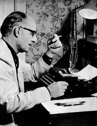 Henry Treece at his desk