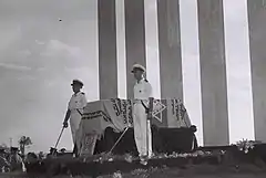 Honor guard stands beside Herzl's coffin in Israel, August 1949