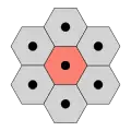 6-connectivity in a hexagonal tiling, 