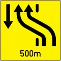 16c-a: Change of lane directions/Oncoming lanes will come to an end in ... m