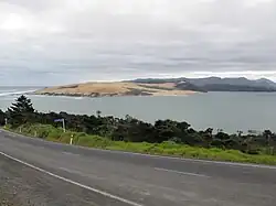 View of the Hokianga Harbour mouth from State Highway 12 above Ōmāpere