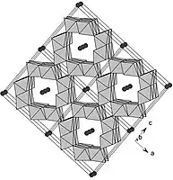 Polyhedral representation of the 2 × 2 tunnel structure of coronadite. The black atoms represent Pb.