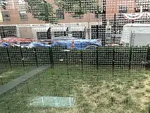 Photo of one of the panels of glass from inside the memorial showing all the numbers assigned to the prisoners.