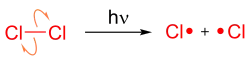 Homolytic bond cleavage of chlorine