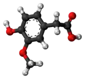 Ball-and-stick model of the homovanillic acid molecule