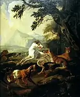 Dogs fighting with foxes, Abraham Hondius